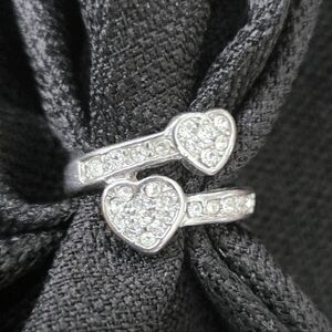 Double Heart Ring. Clear Crystals Set in a Shiny Silvery Setting. NEW Size 8